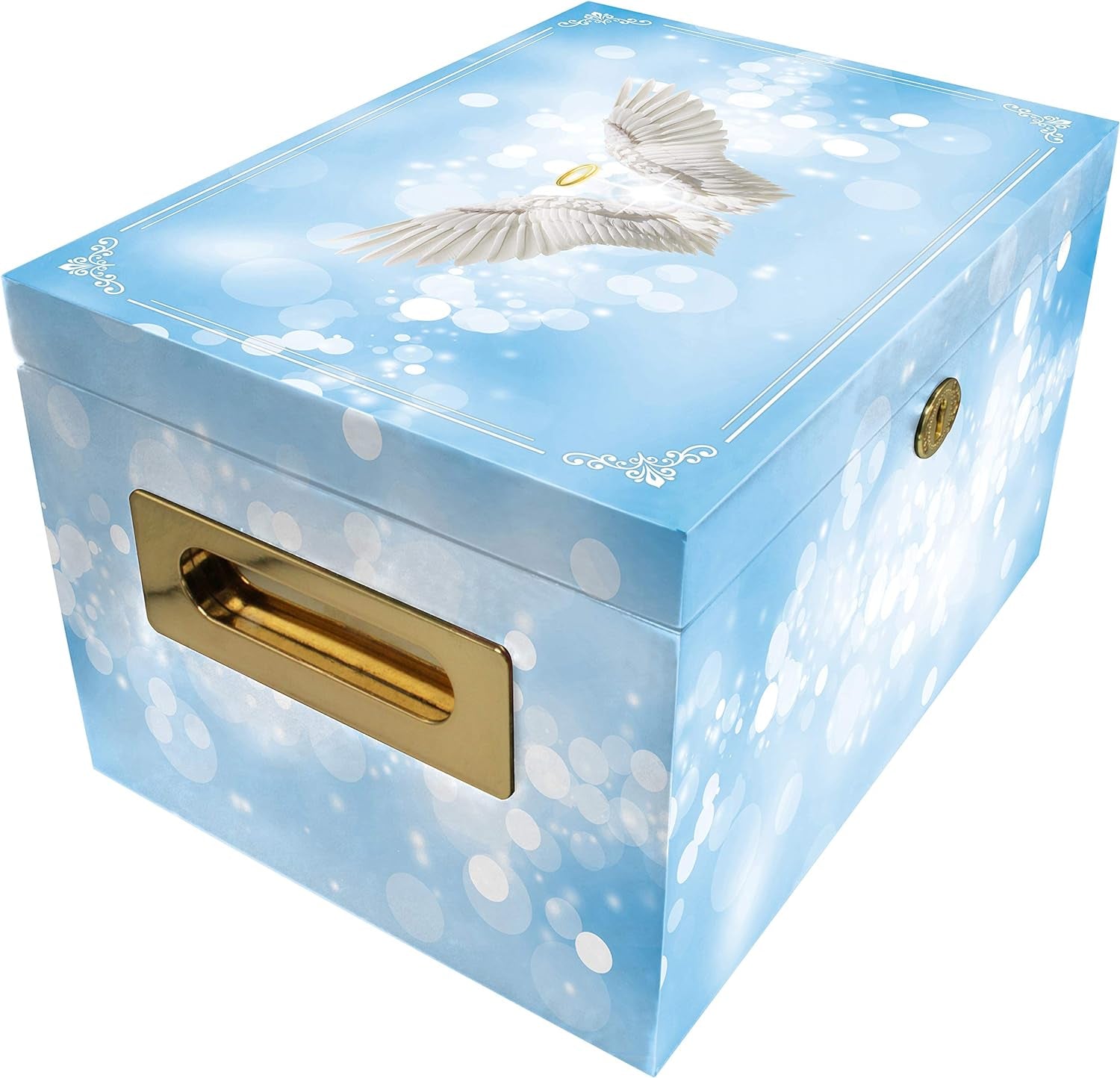 Angel of Mine (Blue) Cremation Urn Memorial Collection Chest with Lock and Key, Cremation Urns for Adult Ashes, Urns for Human Ashes Adult or Child