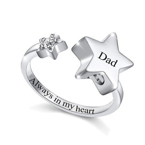 Star Urn Finger Ring for Ashes for Women Stainless Steel Memorial Ashes Keepsake Open Finger Ring for Women