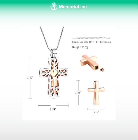 Cremation Cross Urn Necklace for Ashes