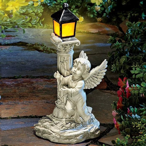 Angel Statue with Solar Lights Cherub Angel Garden Statue Decorative Angel Figurine for Garden Porch Patio Yard Decor