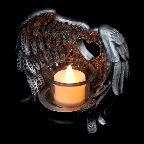 Candles Angel Wings Operated Holder Taper Flameless Decor Flickering Fake Wall Powered Light Memorial Tea Led