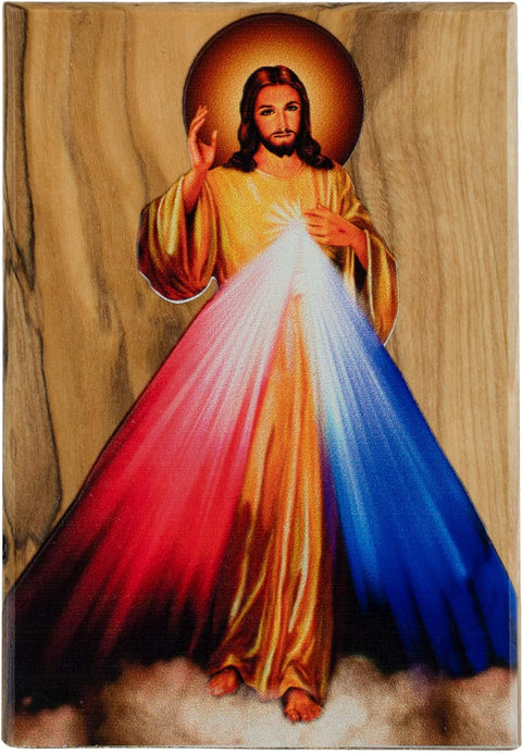 Jesus Divine Mercy Icon from Israel, Holy Land Olive Wood Decor, Religious Standing Wooden Plaque, Catholic Art for Home or Church Altar Table, Made in Bethlehem