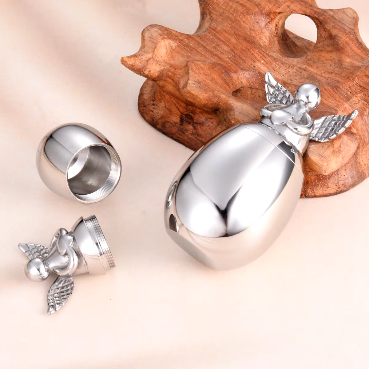 Cute Angel Wing Heart Memorial Keepsake Stainless Steel Cremation Urns for Human Pet Ashes Can Be Engraved