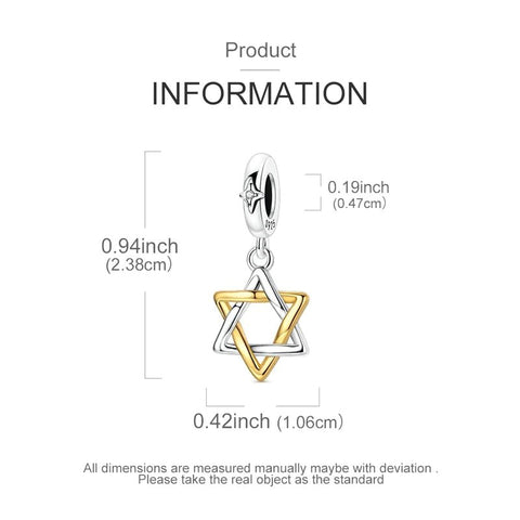 925 Sterling Silver Hexagram Star of David Pendant Jewish Bless Charm Fit Original Charm Bracelets Women DIY Jewelry Gift - Memorialine