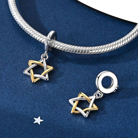 925 Sterling Silver Hexagram Star of David Pendant Jewish Bless Charm Fit Original Charm Bracelets Women DIY Jewelry Gift - Memorialine