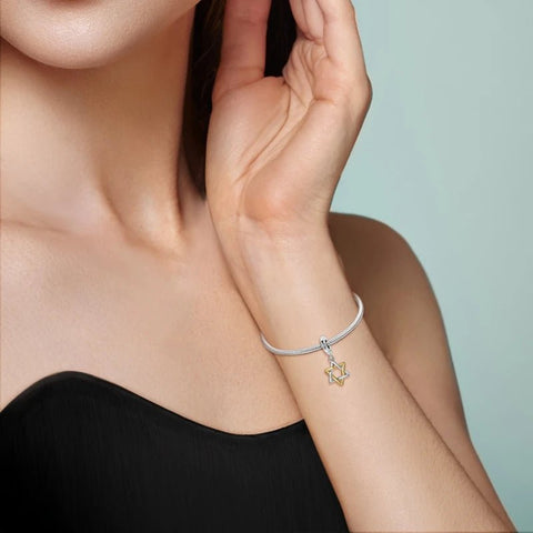 925 Sterling Silver Hexagram Star of David Pendant Jewish Bless Charm Fit Original Charm Bracelets Women DIY Jewelry Gift - Memorialine