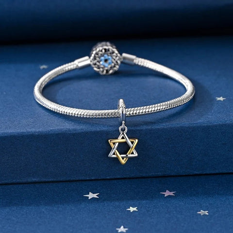 925 Sterling Silver Hexagram Star of David Pendant Jewish Bless Charm Fit Original Charm Bracelets Women DIY Jewelry Gift - Memorialine