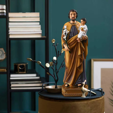 Saint Joseph with Child Resin Religious Statue Eco-Friendly Resin Handcrafted God Statue Religious Catholic Decoration Gift
