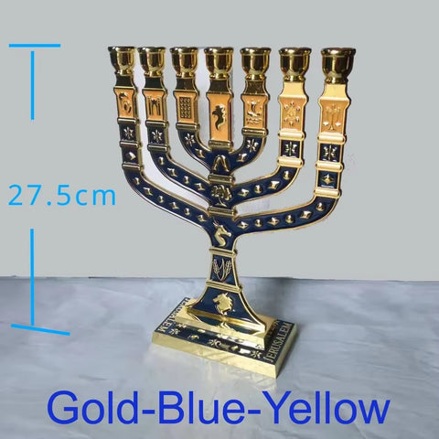 Jewish 7 Arms Menorah,7 Extra Large Candlestick Judio Candle Holder, the Emblem of Judaism and Israel Candle Stand