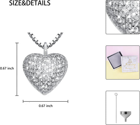 925 Sterling Silver Cremation Necklace CZ Heart Urn Pendant Jewelry for Pet Human Ashes Keepsake Memorial Jewelry Gift for Women