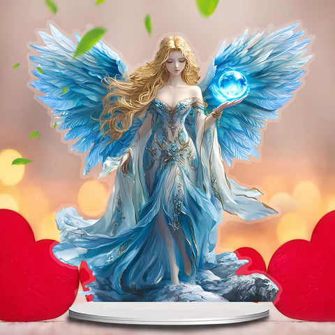 Blue Wing Ornament/Guardian Angel Statue/Acrylic Desktop Decoration/Including Bracket, Suitable for Home and Office.