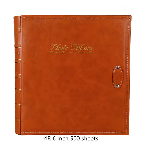 PU Leather Vintage Bronzing Cover Photo Album 6-Inch 500 Sheets Interstitial Pictures Photo Album Wedding Travel Birthday Memory