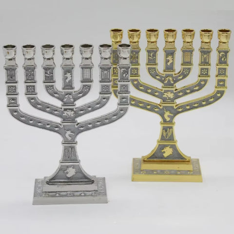 Jewish 7 Arms Menorah,7 Extra Large Candlestick Judio Candle Holder, the Emblem of Judaism and Israel Candle Stand