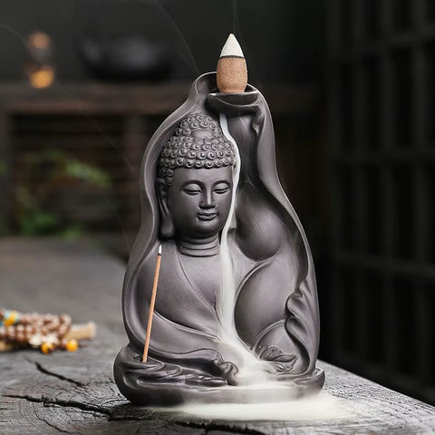 1Pc Backflow Incense Burner Auspicious Clouds Buddha Purple Clay Backflow Incense Burner Incense Burner Holder (Without Incense)