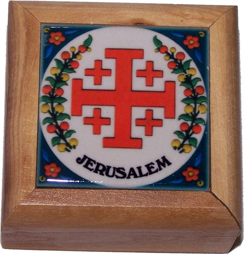 First Communion Box - Rosary Box - Bethlehem Olive Wood (Cearmic - Jerusalem Cross)