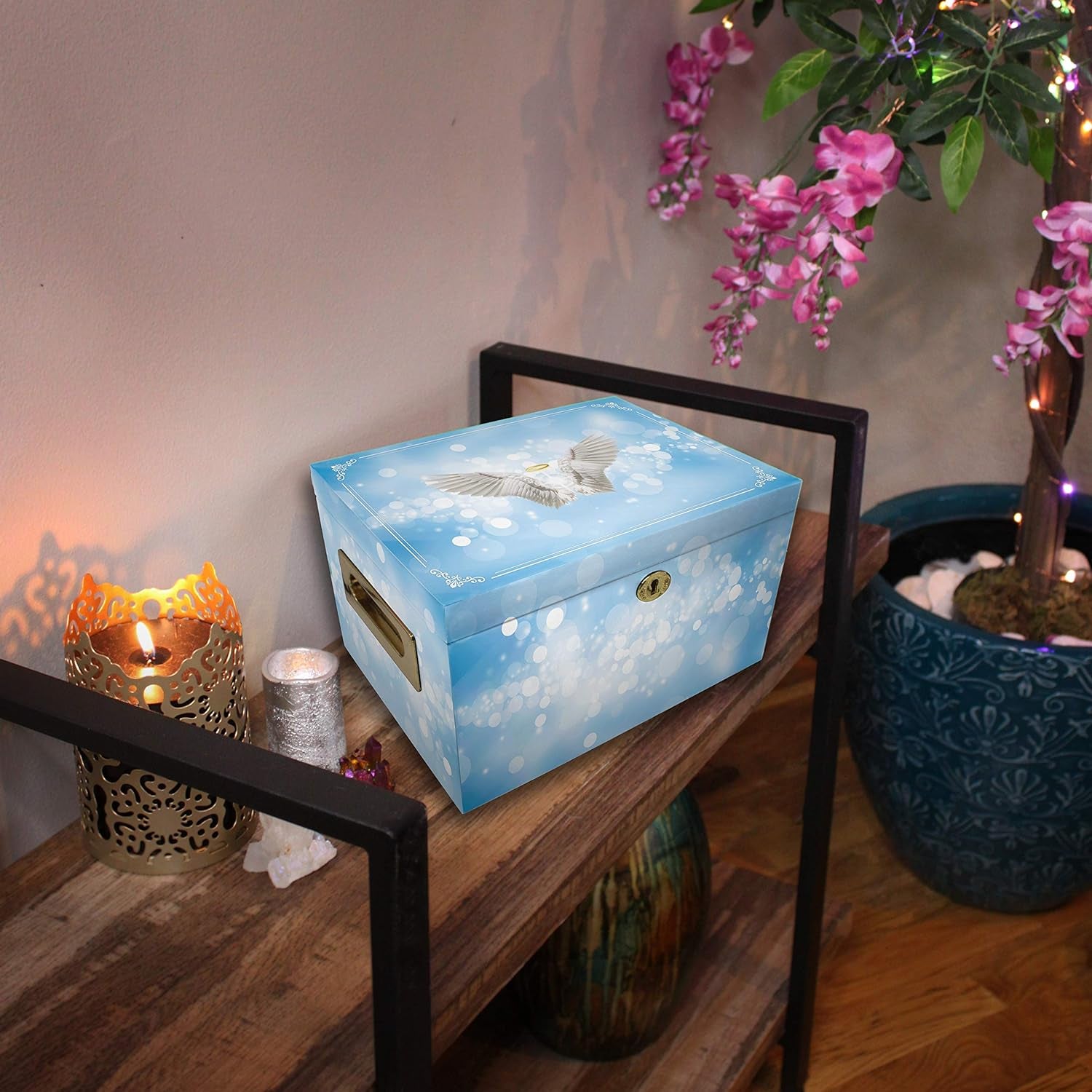 Angel of Mine (Blue) Cremation Urn Memorial Collection Chest with Lock and Key, Cremation Urns for Adult Ashes, Urns for Human Ashes Adult or Child