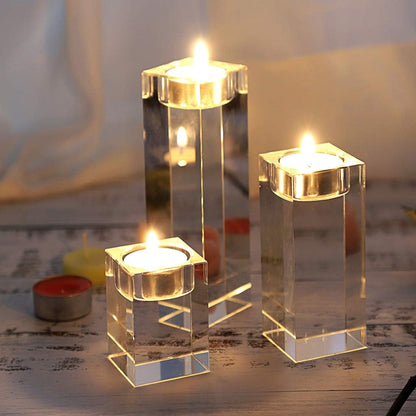 Crystal Candle Holders Set of 3, Crystal Tea Light Candle Holders Crystal Votive Candlestick Holders, Glass Candle Stand Candle Centerpieces for Home Decoration for Wedding, 8X5Cm-12X5Cm-16X5Cm