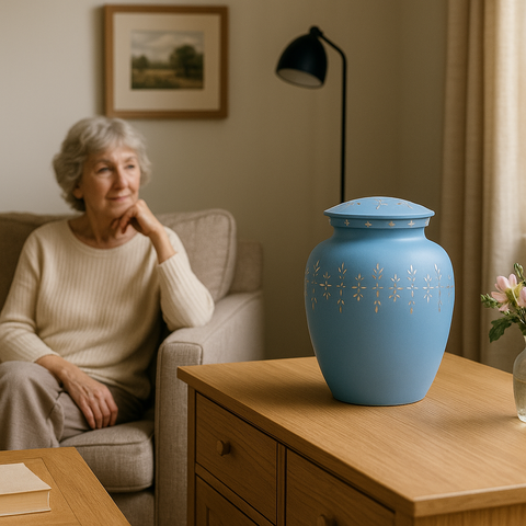 Heavenly Blue Floral Urn – A Touch of Peace and Eternal Love