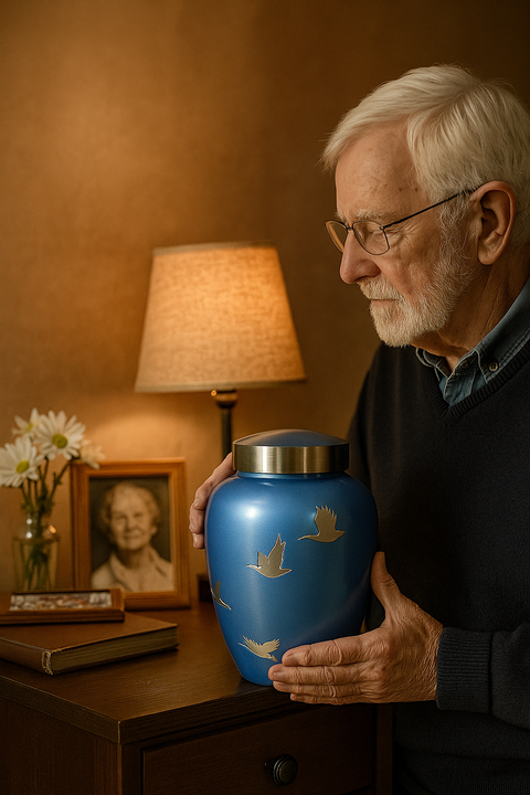 Blue Soaring Birds Cremation Urn