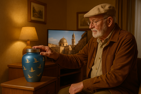 Blue Soaring Birds Cremation Urn