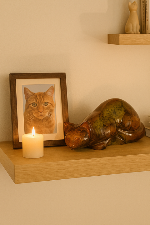 Handcrafted Cat-Shaped Pet Urn with Velvet Storage Bag