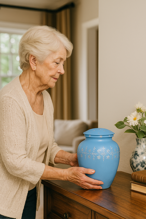 Heavenly Blue Floral Urn – A Touch of Peace and Eternal Love