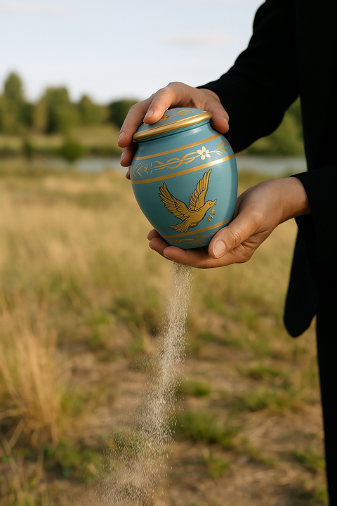 Biodegradable Memorial Urn – Sky Blue with Peace Dove