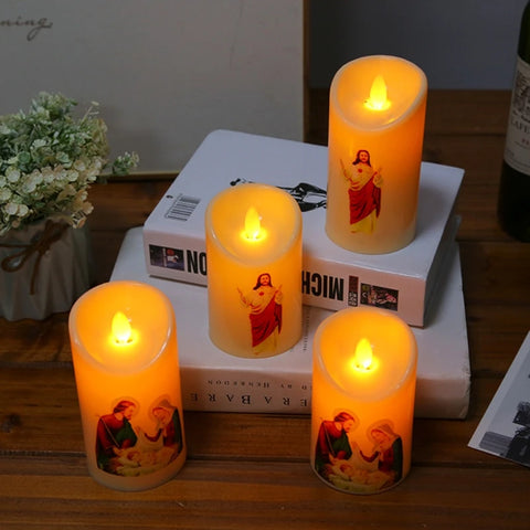 Jesus Christ Candles Lamp LED Tealight Romantic Pillar Light Creative Flameless Electronic Candle Battery Operated