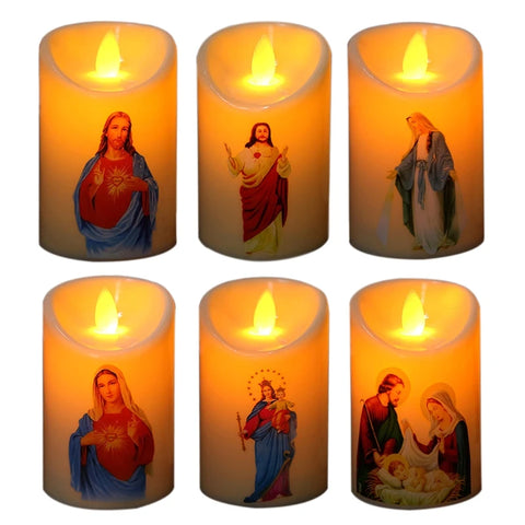 Jesus Christ Candles Lamp LED Tealight Romantic Pillar Light Creative Flameless Electronic Candle Battery Operated