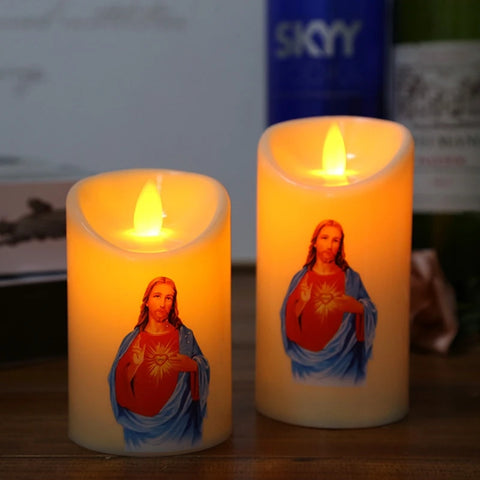 Jesus Christ Candles Lamp LED Tealight Romantic Pillar Light Creative Flameless Electronic Candle Battery Operated