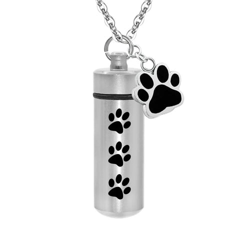 Lovely Pet Paw Cylinder Cremation Pendant Jewelry Ashes Holder Keepsake Cat Dog Memorial Urn Necklace Aluminum Alloy