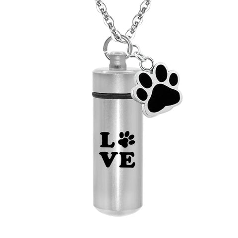 Lovely Pet Paw Cylinder Cremation Pendant Jewelry Ashes Holder Keepsake Cat Dog Memorial Urn Necklace Aluminum Alloy