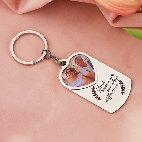 Custom Photo Keychain Heart Shape Stainless