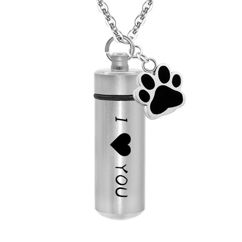 Lovely Pet Paw Cylinder Cremation Pendant Jewelry Ashes Holder Keepsake Cat Dog Memorial Urn Necklace Aluminum Alloy