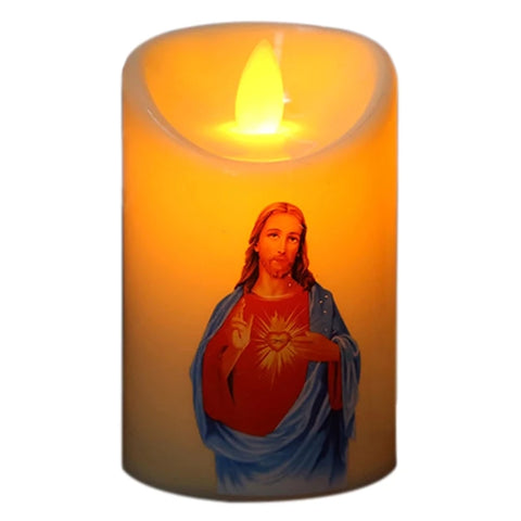 Jesus Christ Candles Lamp LED Tealight Romantic Pillar Light Creative Flameless Electronic Candle Battery Operated