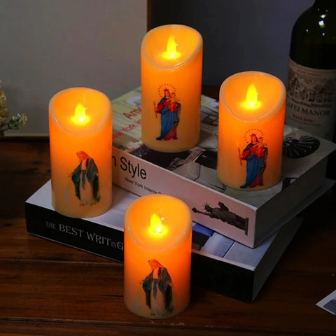 Jesus Christ Candles Lamp LED Tealight Romantic Pillar Light Creative Flameless Electronic Candle Battery Operated