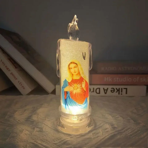 LED Prayer Flameless Candles Jesus Saints Religious Candles Decoration Christmas Easter Led Electronic Candle Light