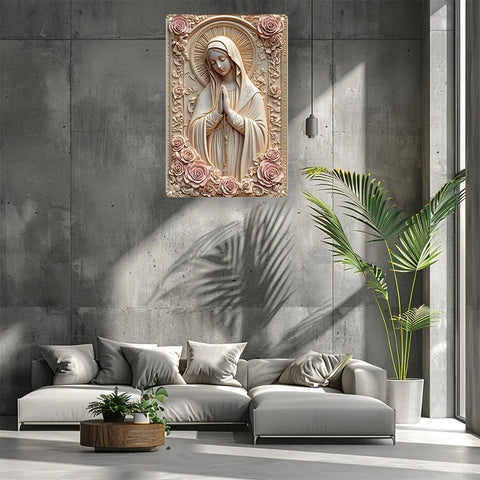 2D Aluminum Sign, Contemporary Style, Religious Virgin Mary with Roses, Wall Hanging, Multi-Purpose Decor for Home and Holiday