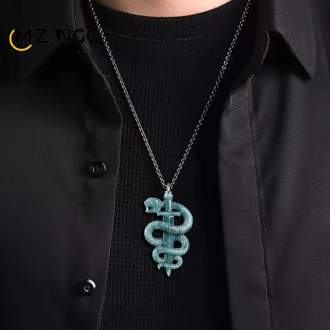 Original Natural a Goods Jade Snake Year Pendant Black Mamba Ice Memorial Jade Necklace Hip Hop Fashion Gift for Men and Women