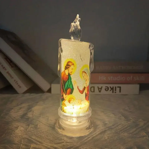 LED Prayer Flameless Candles Jesus Saints Religious Candles Decoration Christmas Easter Led Electronic Candle Light