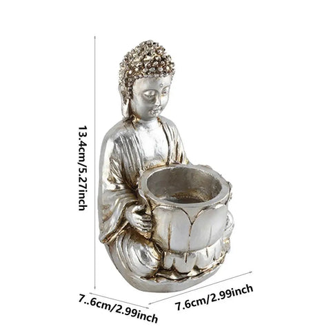 Buddha Statue Candle Holder Meditation Candle Small Praying Buddha Decor Meditating Resin Candlestick for Home Backyard Offices