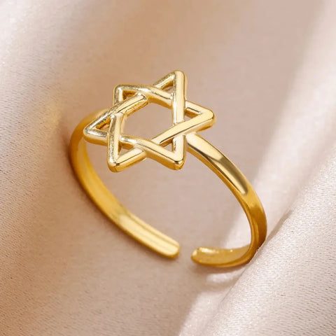 Star of David Rings for Women Men Gold Color Stainless Steel Six Pointed Star Ring Female Male Party Finger Jewelry 2024 Trend