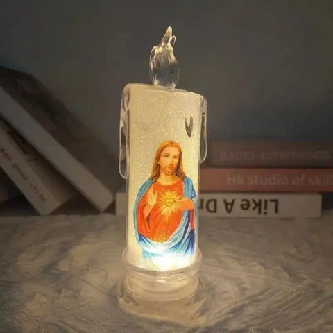 LED Prayer Flameless Candles Jesus Saints Religious Candles Decoration Christmas Easter Led Electronic Candle Light