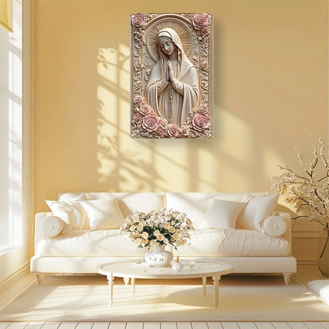 2D Aluminum Sign, Contemporary Style, Religious Virgin Mary with Roses, Wall Hanging, Multi-Purpose Decor for Home and Holiday