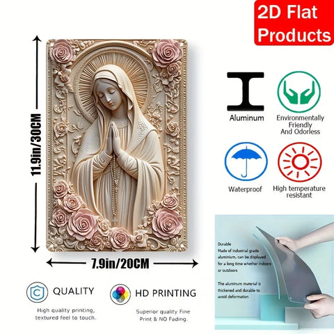 2D Aluminum Sign, Contemporary Style, Religious Virgin Mary with Roses, Wall Hanging, Multi-Purpose Decor for Home and Holiday