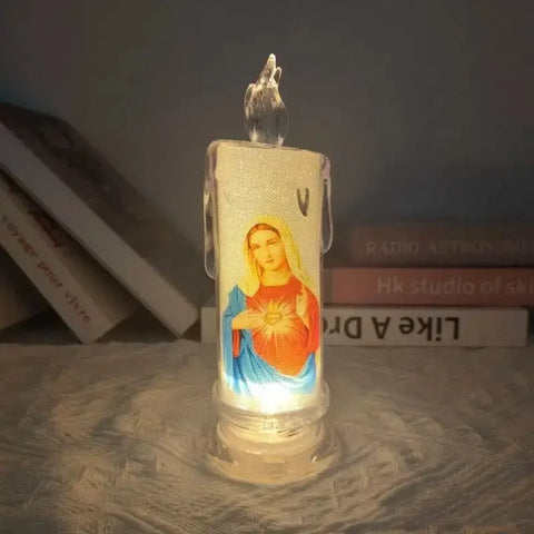 LED Prayer Flameless Candles Jesus Saints Religious Candles Decoration Christmas Easter Led Electronic Candle Light