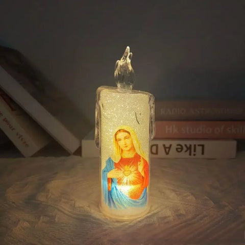 LED Prayer Flameless Candles Jesus Saints Religious Candles Decoration Christmas Easter Led Electronic Candle Light