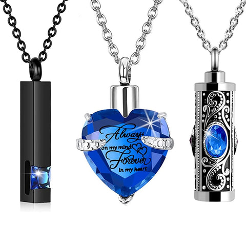 3 Pieces Pet Cremation Urn Necklace for Ashes Keepsake Cremation Jewelry Vertical Bar Zircon Crystal Men and Women Urn Necklace