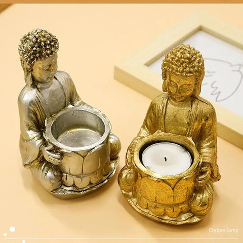 Buddha Statue Candle Holder Meditation Candle Small Praying Buddha Decor Meditating Resin Candlestick for Home Backyard Offices