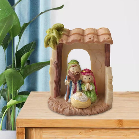 Holy Family Figurine Showpiece Christmas Religious Crib Figurine Resin for Desktop Living Room Xmas Party Decoration Gift